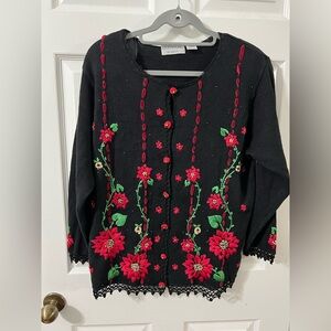 Arriviste Women's Black Poinsettia Sweater - Size 14-16